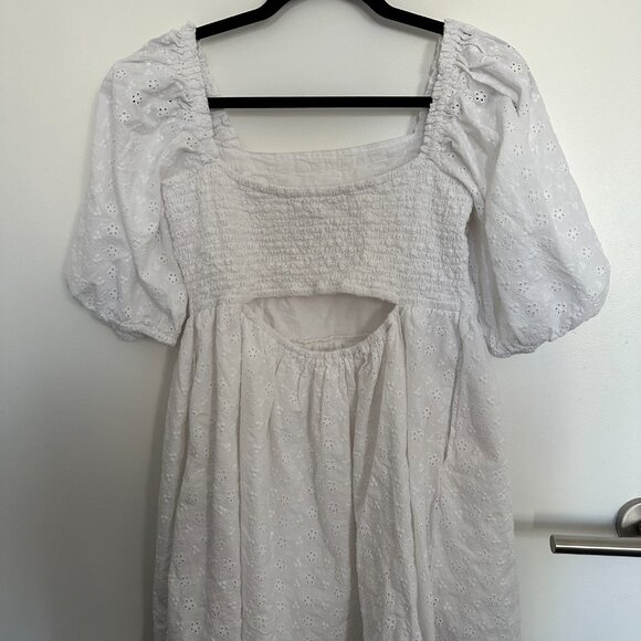 AE Puff Sleeve Eyelet Mini Dress in White (M) - Picture 4 of 5